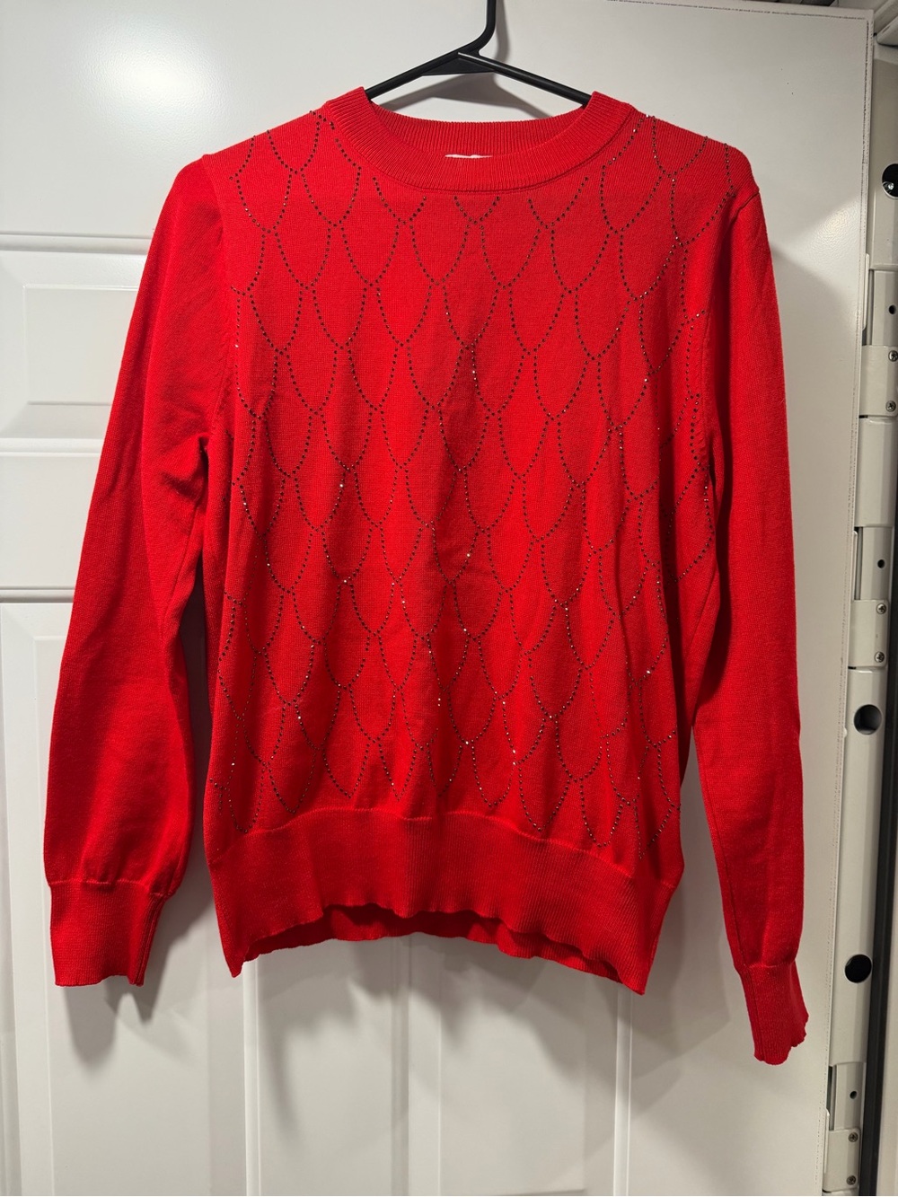 Nanette Red Women's Lightweight Crewneck Sweater with Decorative Stitching